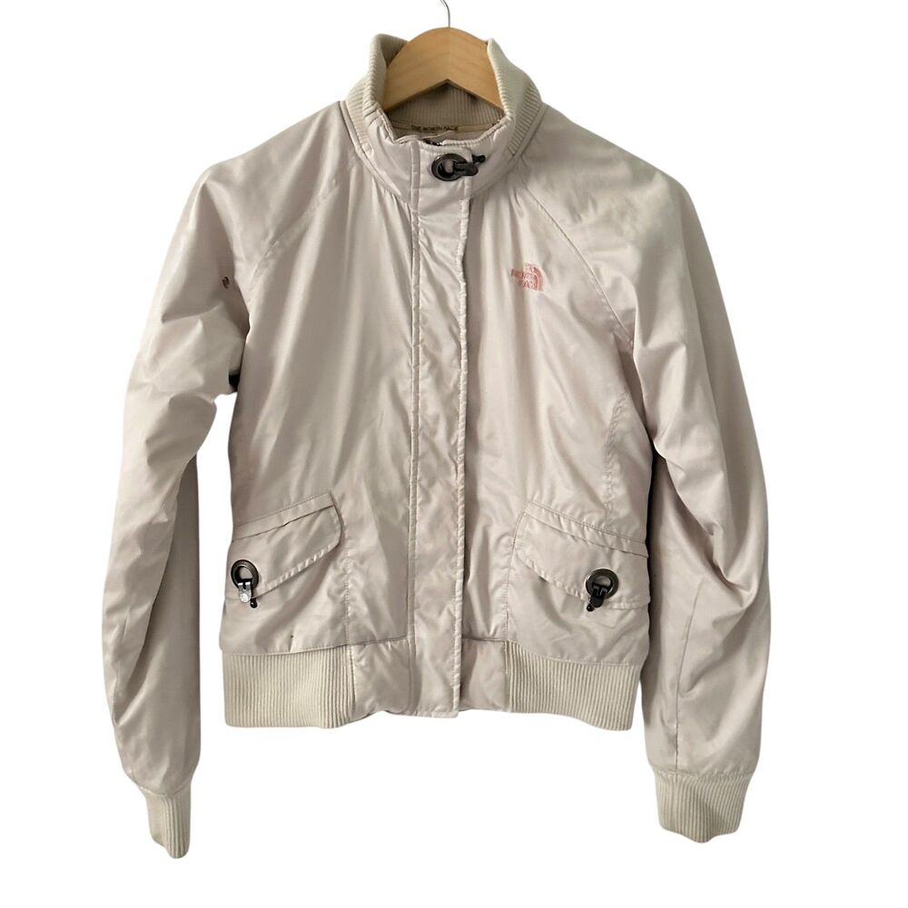 The North Face Women's Cream Full Zip Snap Polyester Bomber Jacket Size S